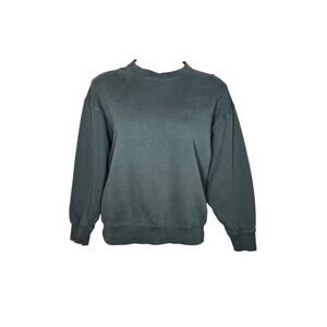 AMERICAN EAGLE Women's Slightly Distressed Crewneck Sweatshirt Dark Teal Size S
